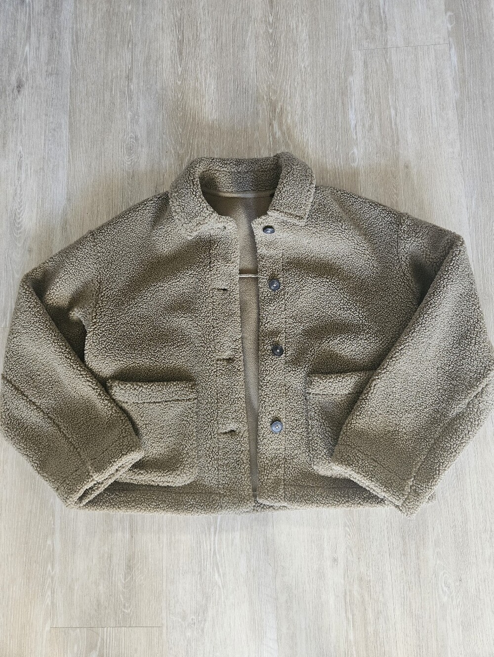 Uniqlo Jacket Sherpa Teddy Fleece Chore Cropped Coat Brown Women's M